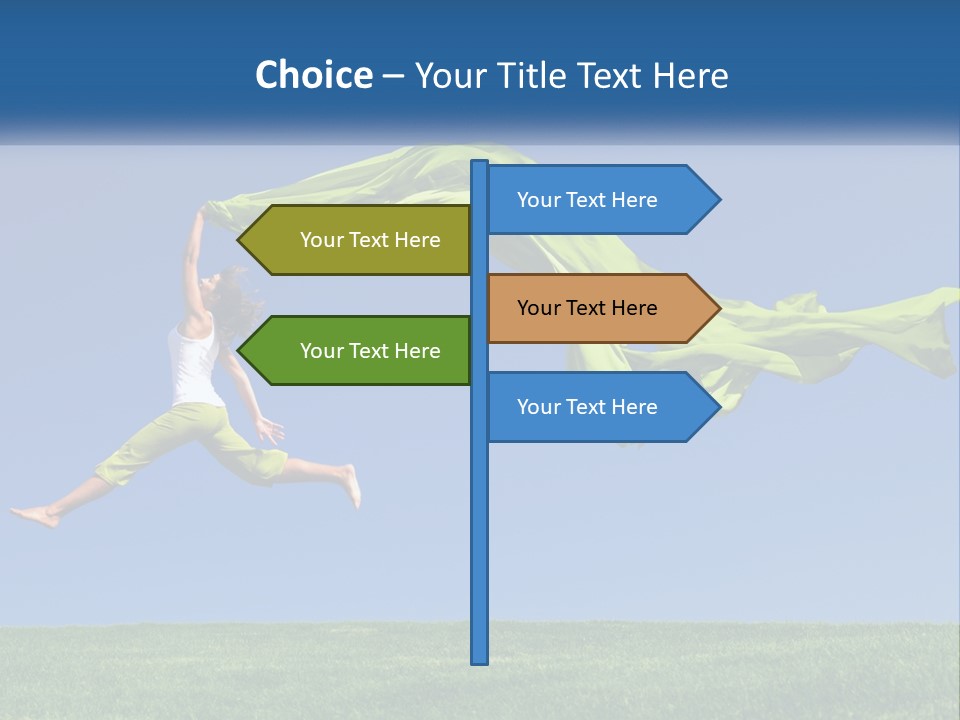 A Woman Jumping In The Air With A Green Scarf PowerPoint Template