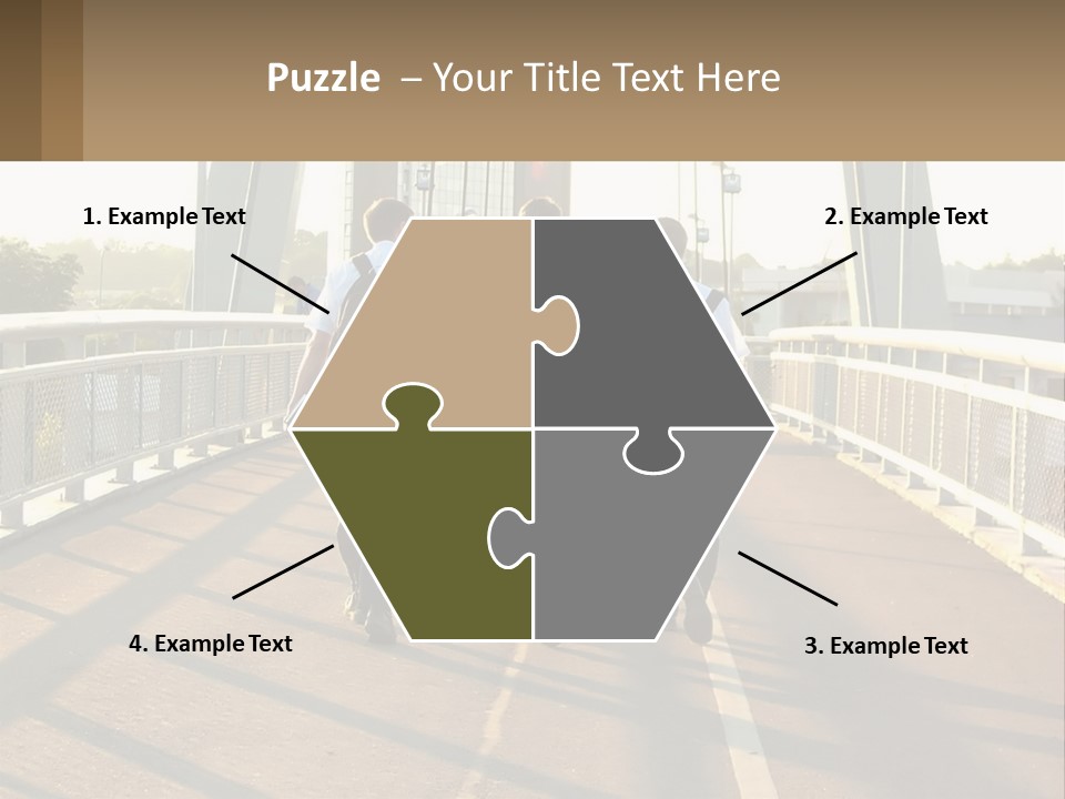 Three Men Walking Across A Bridge On A Sunny Day PowerPoint Template