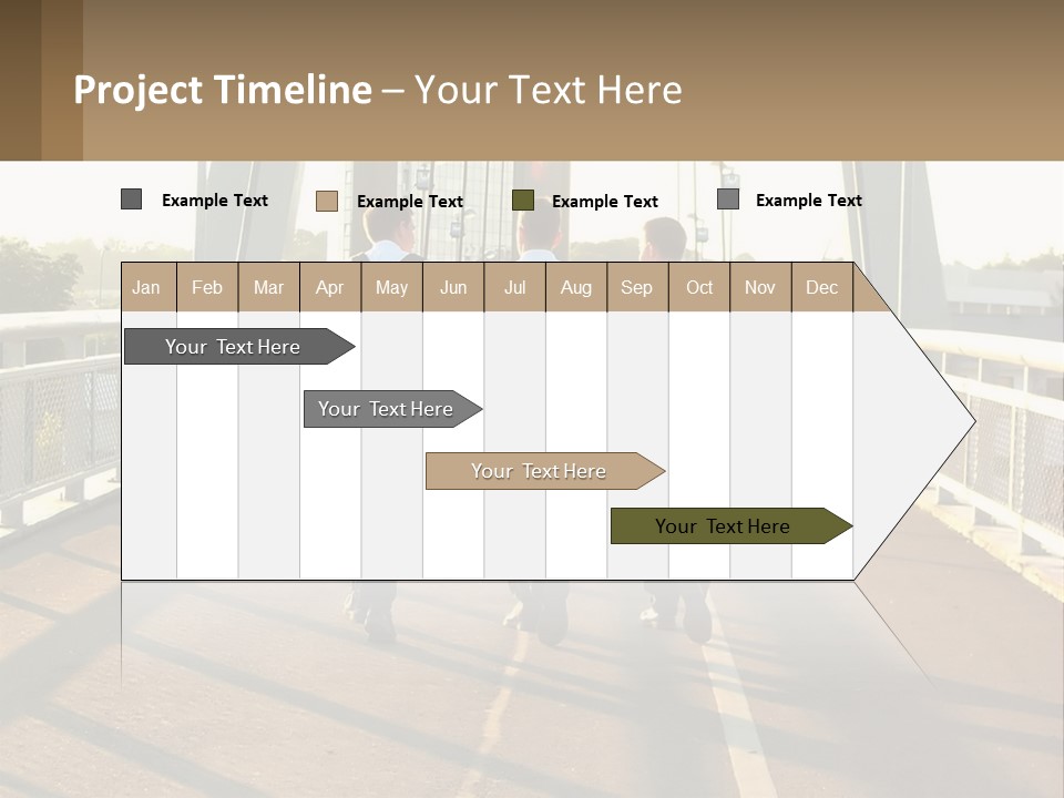 Three Men Walking Across A Bridge On A Sunny Day PowerPoint Template