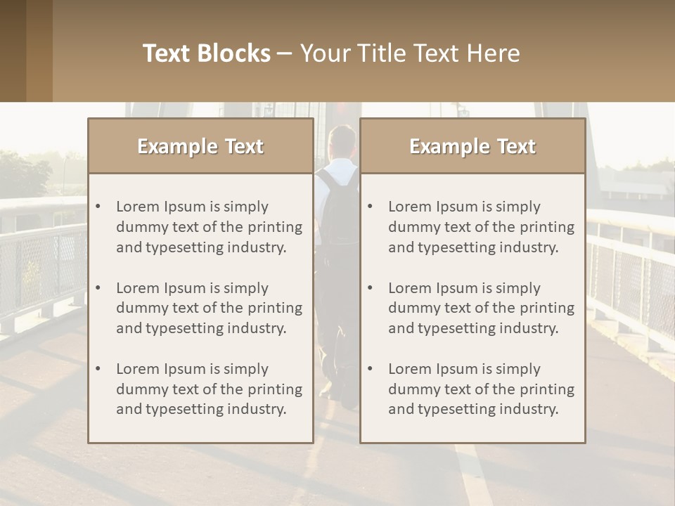 Three Men Walking Across A Bridge On A Sunny Day PowerPoint Template