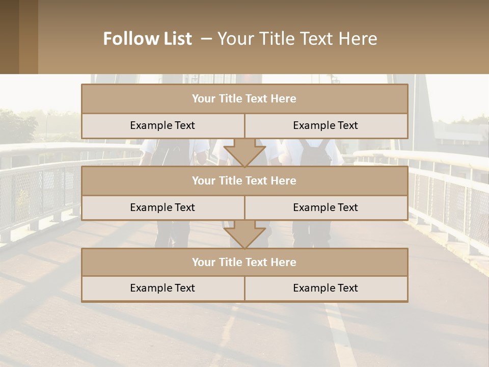 Three Men Walking Across A Bridge On A Sunny Day PowerPoint Template