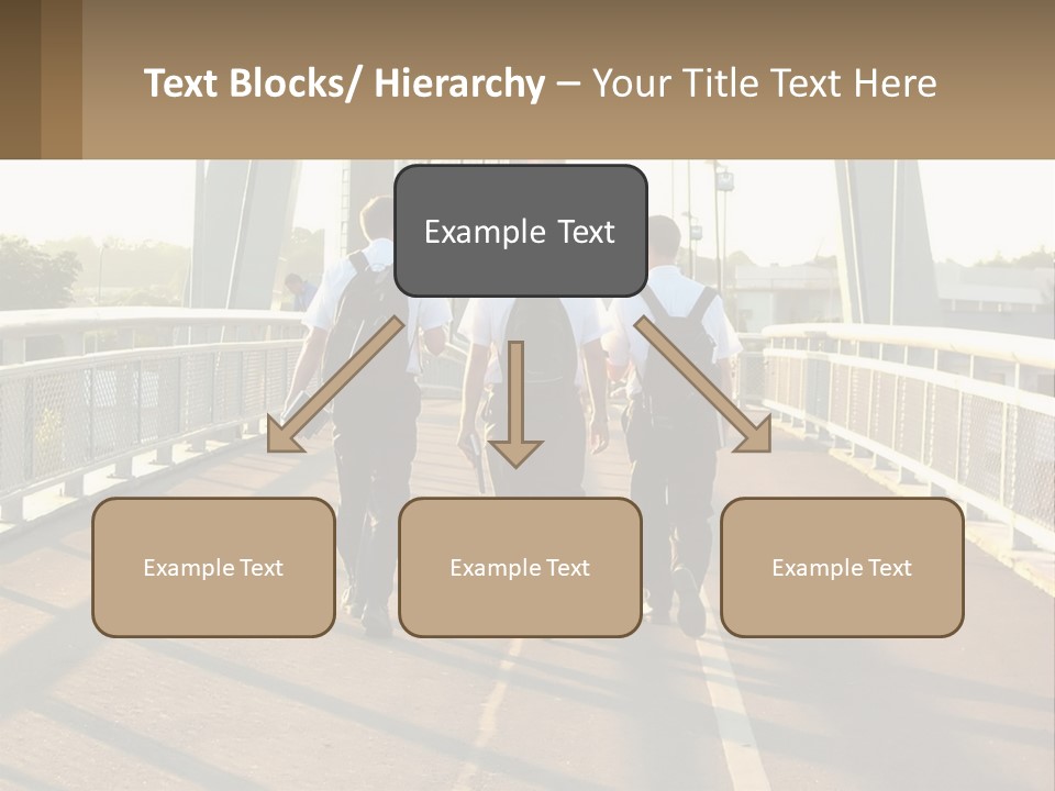 Three Men Walking Across A Bridge On A Sunny Day PowerPoint Template