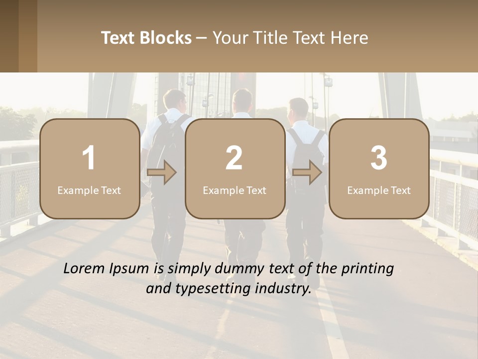 Three Men Walking Across A Bridge On A Sunny Day PowerPoint Template