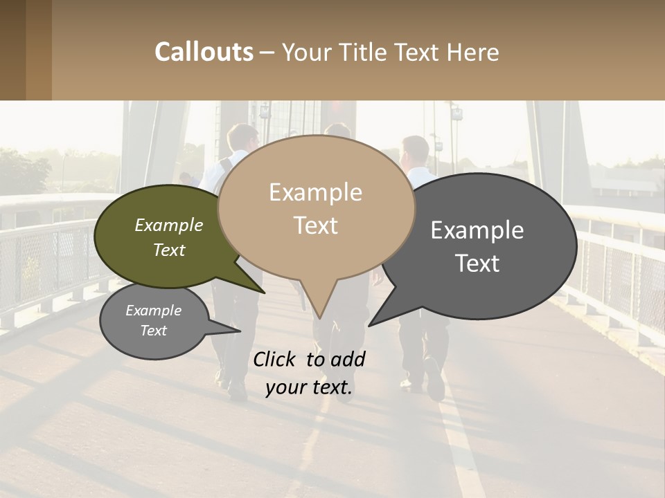 Three Men Walking Across A Bridge On A Sunny Day PowerPoint Template
