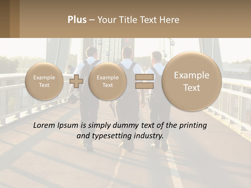 Three Men Walking Across A Bridge On A Sunny Day PowerPoint Template