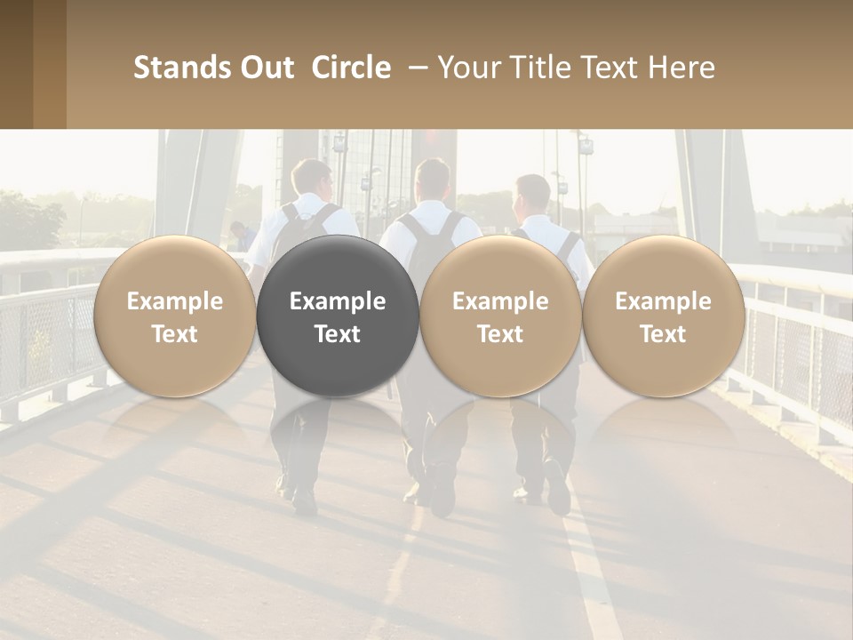 Three Men Walking Across A Bridge On A Sunny Day PowerPoint Template