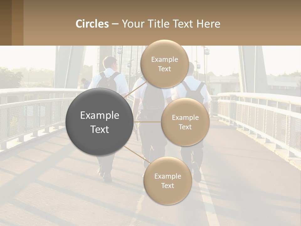 Three Men Walking Across A Bridge On A Sunny Day PowerPoint Template