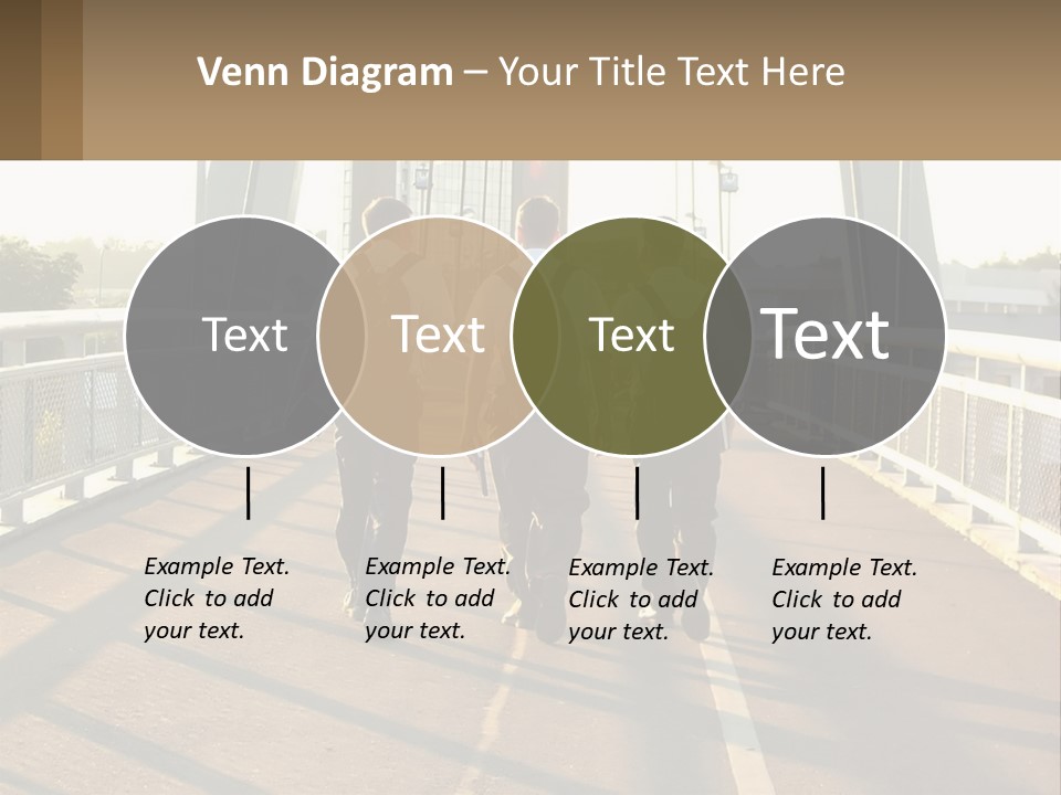 Three Men Walking Across A Bridge On A Sunny Day PowerPoint Template