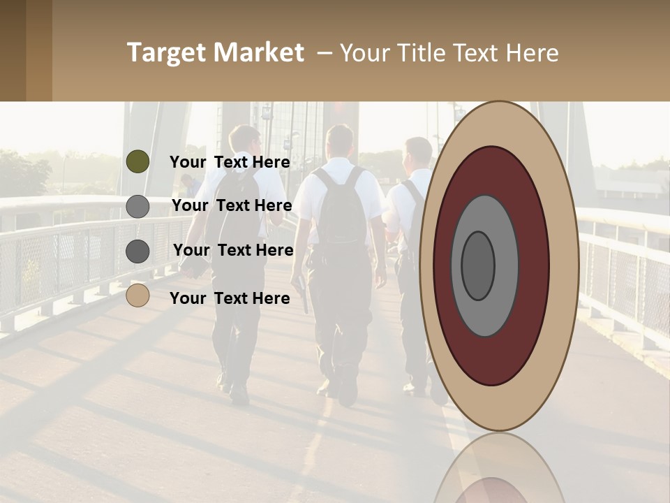 Three Men Walking Across A Bridge On A Sunny Day PowerPoint Template