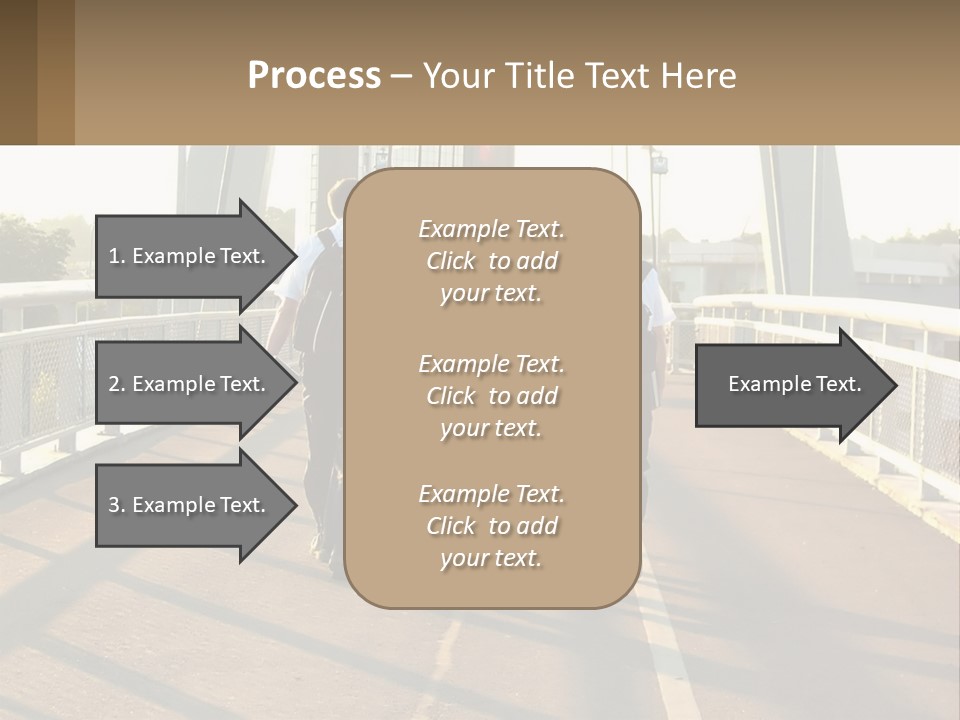 Three Men Walking Across A Bridge On A Sunny Day PowerPoint Template