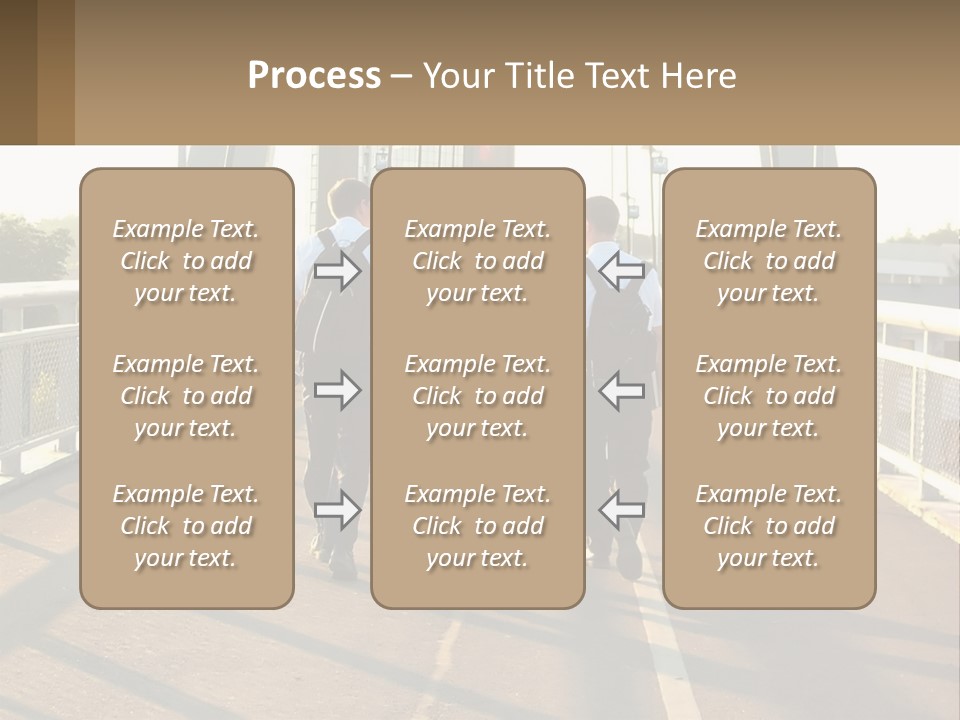 Three Men Walking Across A Bridge On A Sunny Day PowerPoint Template