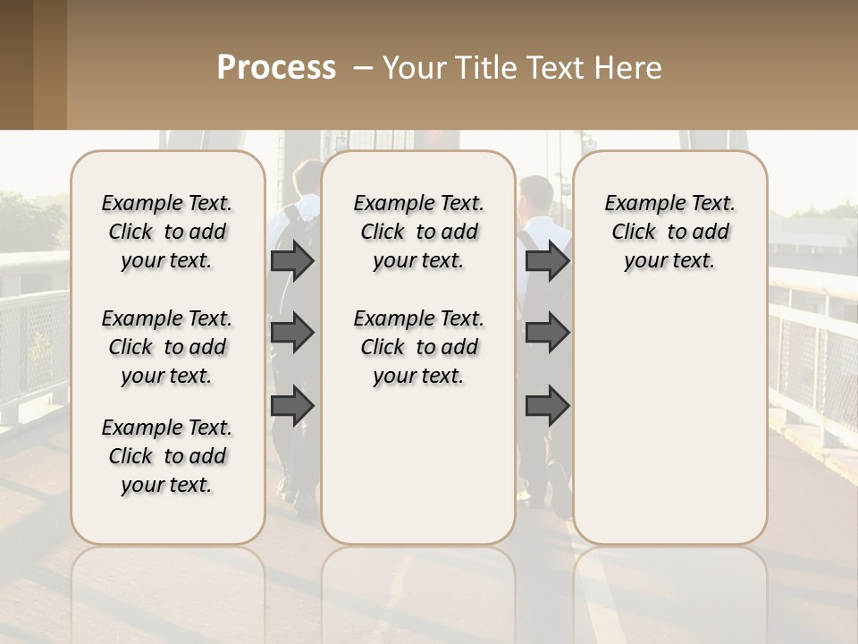 Three Men Walking Across A Bridge On A Sunny Day PowerPoint Template