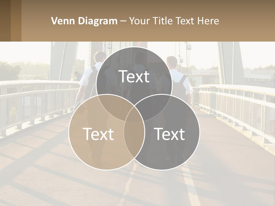 Three Men Walking Across A Bridge On A Sunny Day PowerPoint Template