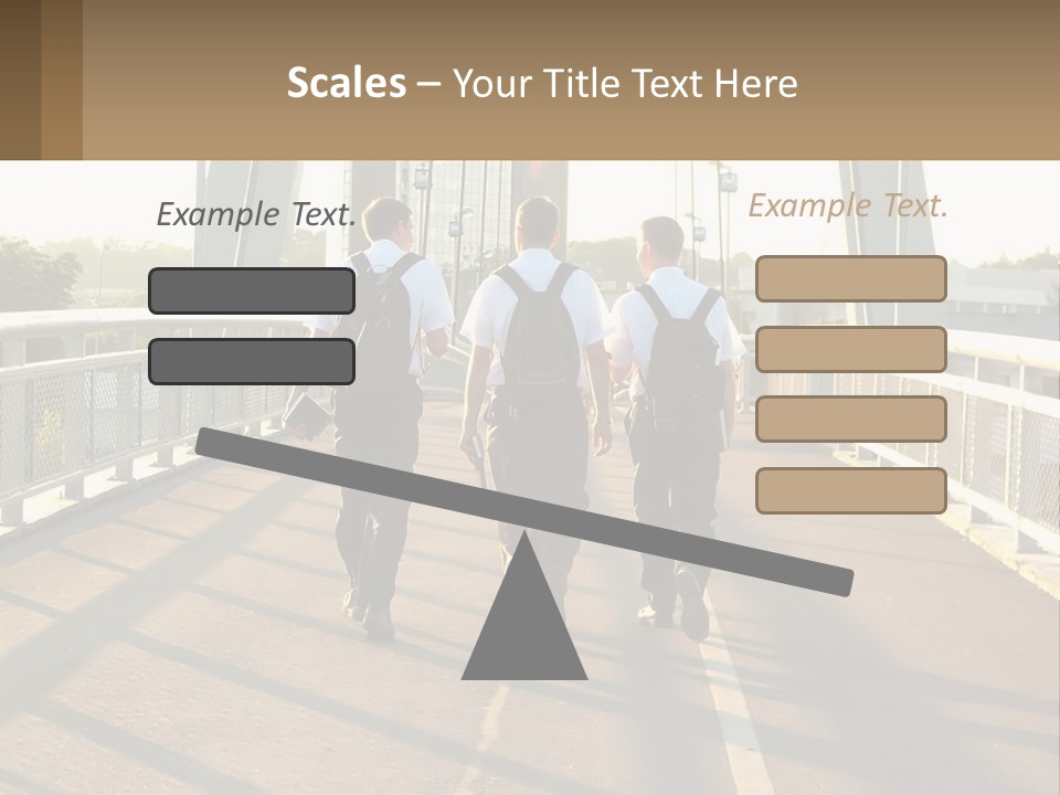 Three Men Walking Across A Bridge On A Sunny Day PowerPoint Template