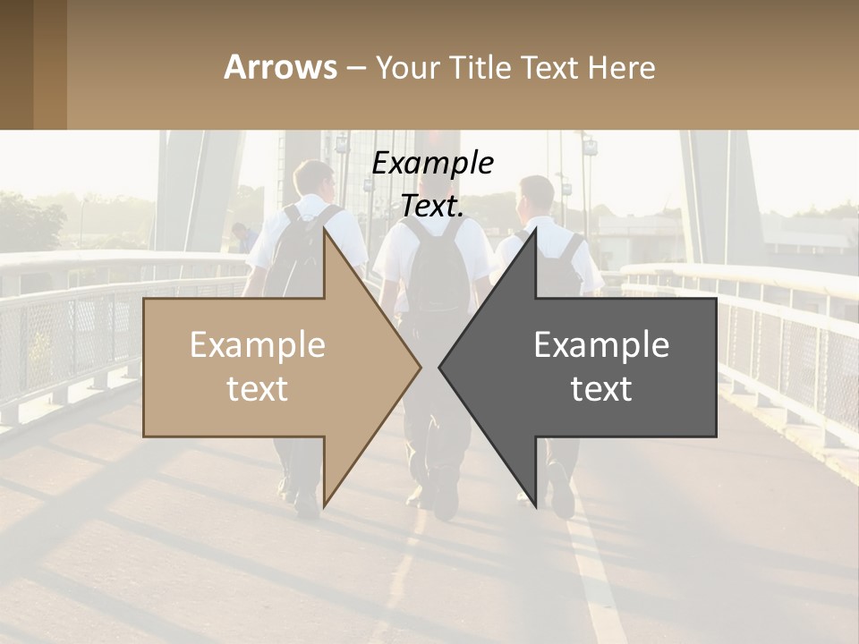 Three Men Walking Across A Bridge On A Sunny Day PowerPoint Template