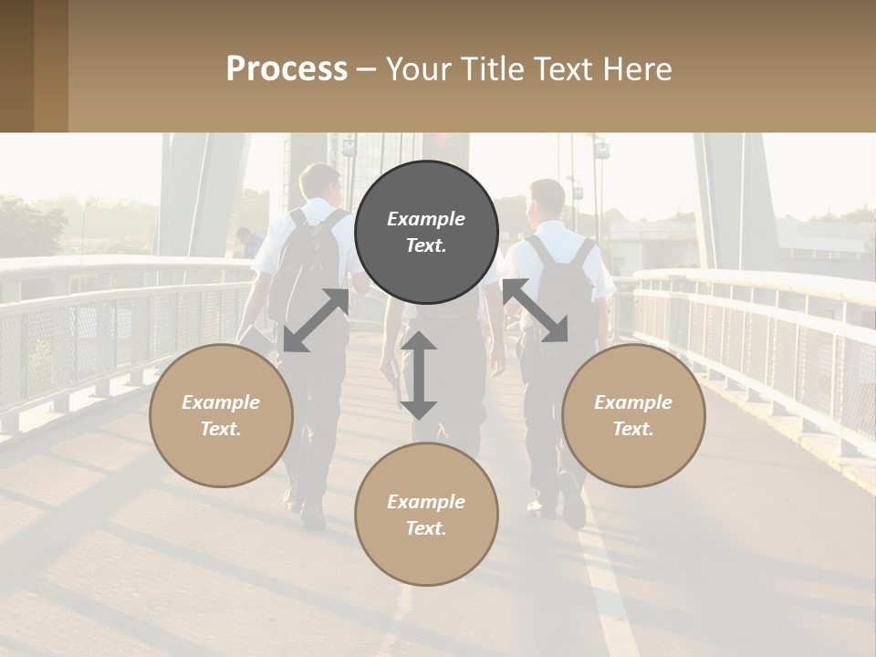 Three Men Walking Across A Bridge On A Sunny Day PowerPoint Template