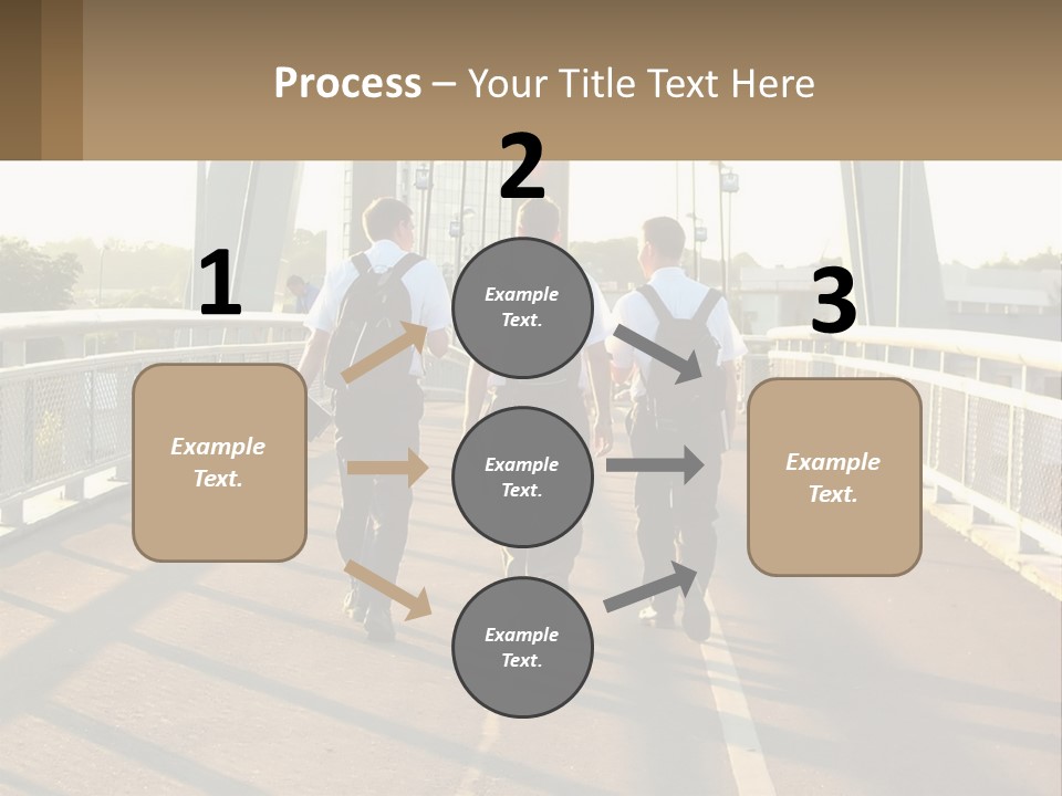 Three Men Walking Across A Bridge On A Sunny Day PowerPoint Template