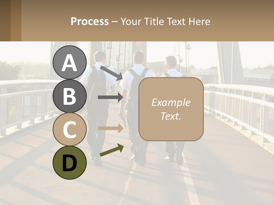 Three Men Walking Across A Bridge On A Sunny Day PowerPoint Template