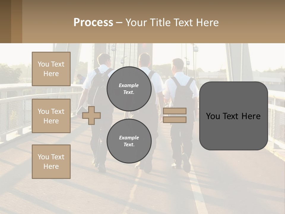 Three Men Walking Across A Bridge On A Sunny Day PowerPoint Template