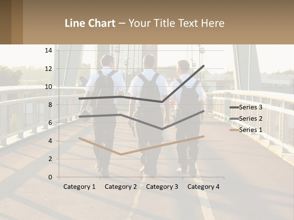 Three Men Walking Across A Bridge On A Sunny Day PowerPoint Template