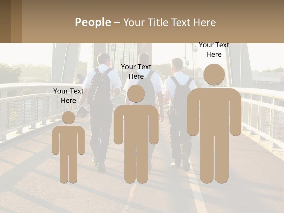 Three Men Walking Across A Bridge On A Sunny Day PowerPoint Template