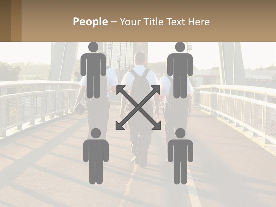 Three Men Walking Across A Bridge On A Sunny Day PowerPoint Template