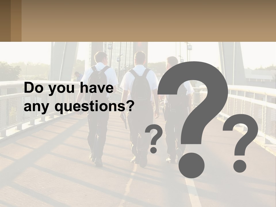 Three Men Walking Across A Bridge On A Sunny Day PowerPoint Template