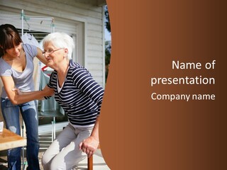 A Woman Helping An Elderly Woman With A Toothbrush PowerPoint Template