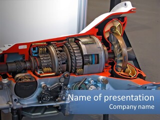 A Car Engine Is Shown With The Name Of The Engine PowerPoint Template