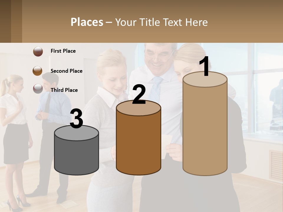 A Group Of Business People Looking At A Piece Of Paper PowerPoint Template