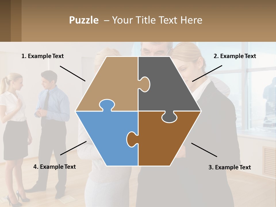 A Group Of Business People Looking At A Piece Of Paper PowerPoint Template