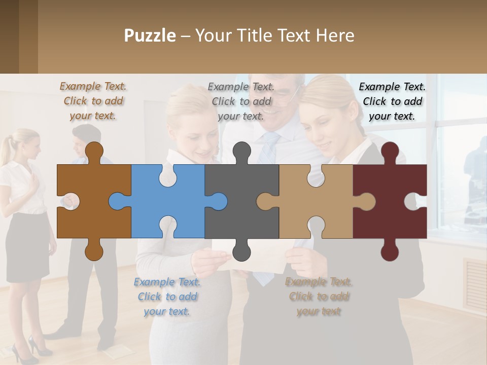 A Group Of Business People Looking At A Piece Of Paper PowerPoint Template