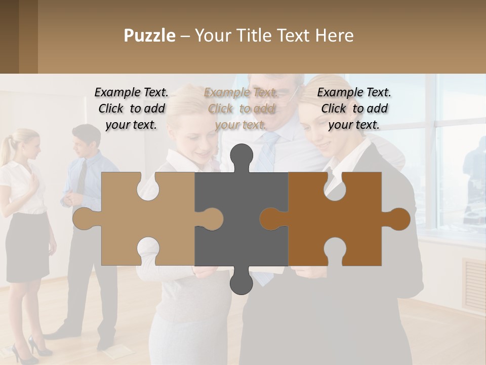 A Group Of Business People Looking At A Piece Of Paper PowerPoint Template