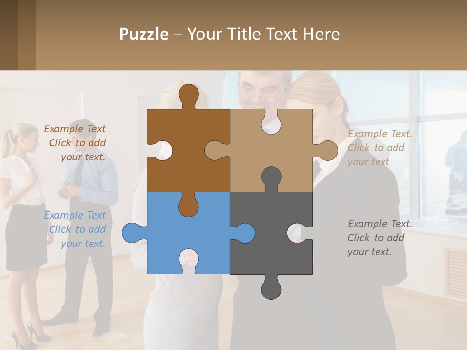 A Group Of Business People Looking At A Piece Of Paper PowerPoint Template