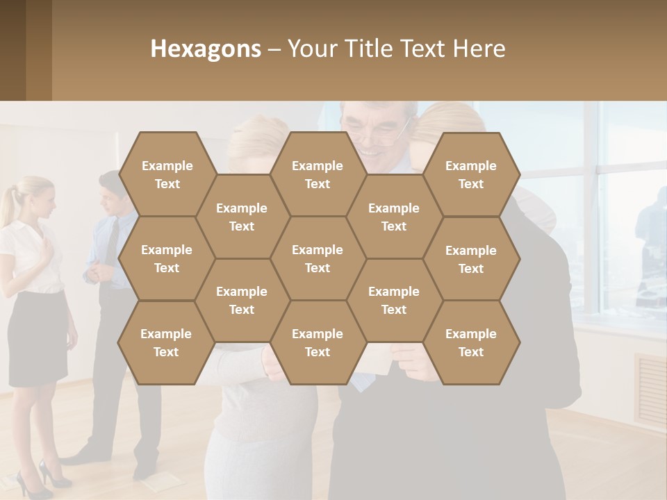 A Group Of Business People Looking At A Piece Of Paper PowerPoint Template