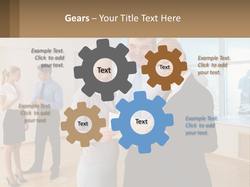 A Group Of Business People Looking At A Piece Of Paper PowerPoint Template