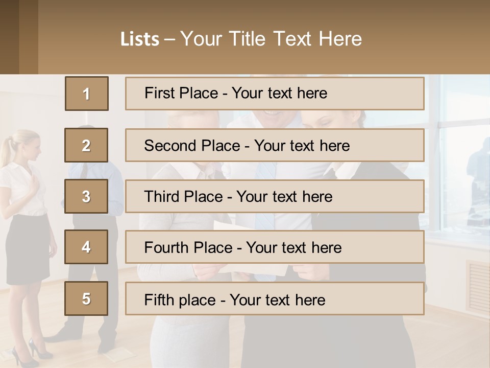 A Group Of Business People Looking At A Piece Of Paper PowerPoint Template