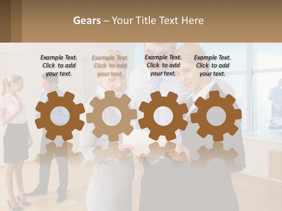 A Group Of Business People Looking At A Piece Of Paper PowerPoint Template