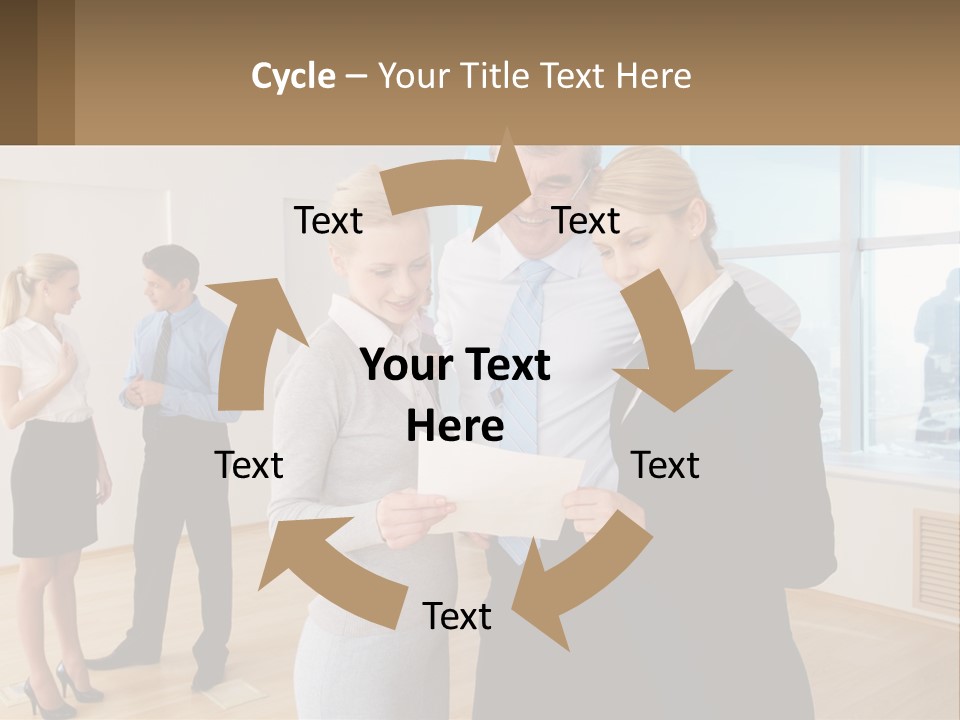 A Group Of Business People Looking At A Piece Of Paper PowerPoint Template