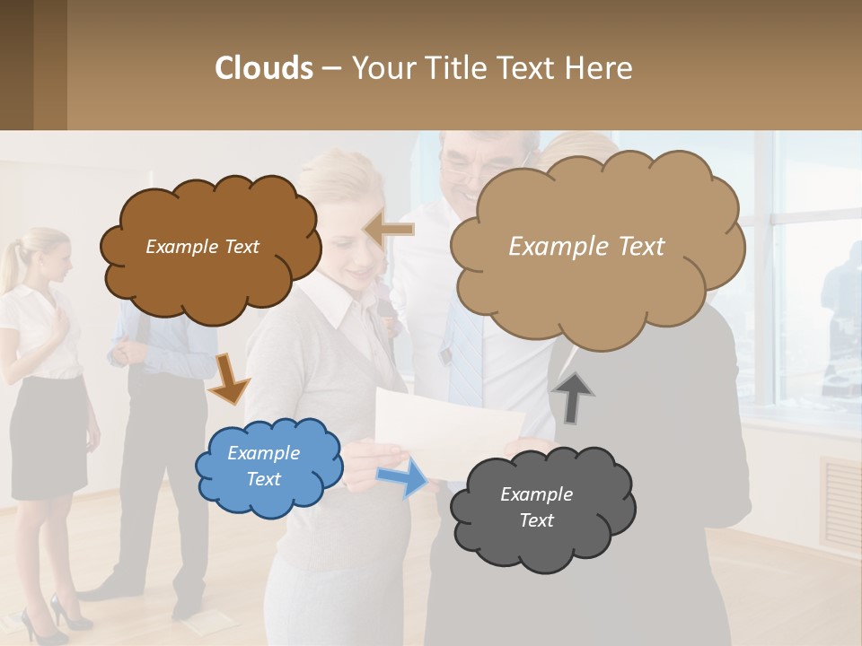 A Group Of Business People Looking At A Piece Of Paper PowerPoint Template