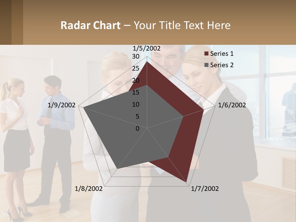 A Group Of Business People Looking At A Piece Of Paper PowerPoint Template