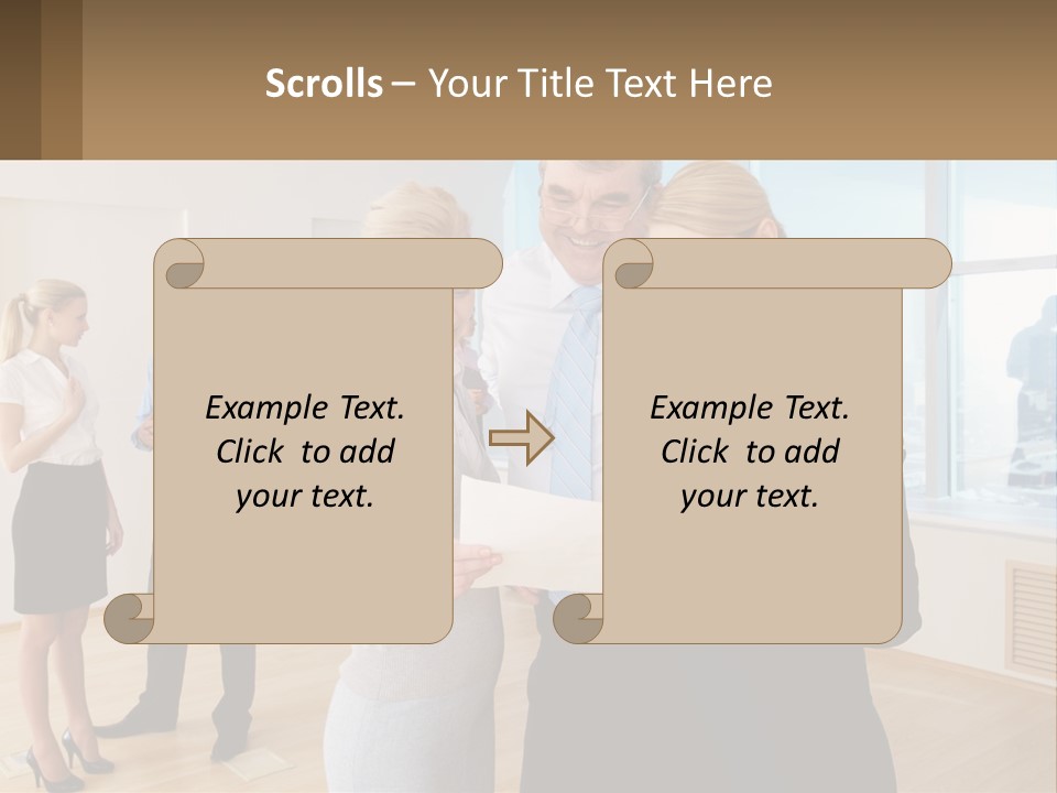 A Group Of Business People Looking At A Piece Of Paper PowerPoint Template