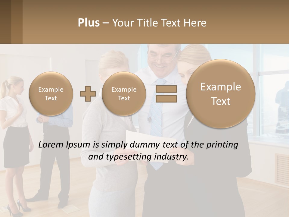 A Group Of Business People Looking At A Piece Of Paper PowerPoint Template