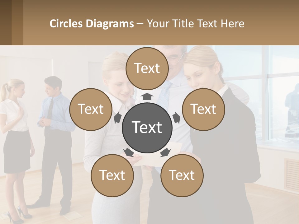 A Group Of Business People Looking At A Piece Of Paper PowerPoint Template