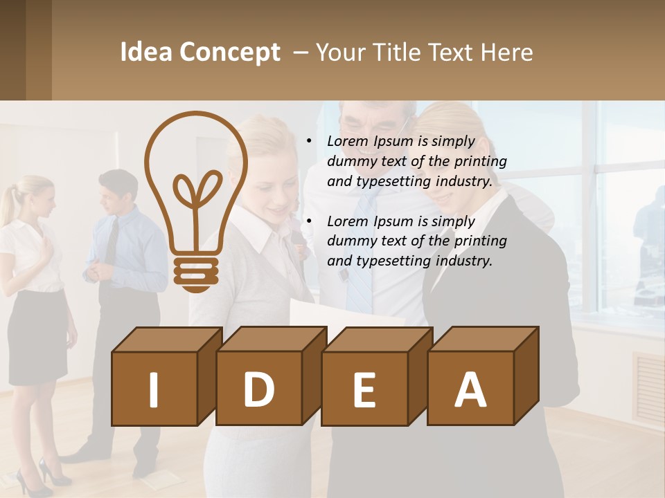 A Group Of Business People Looking At A Piece Of Paper PowerPoint Template