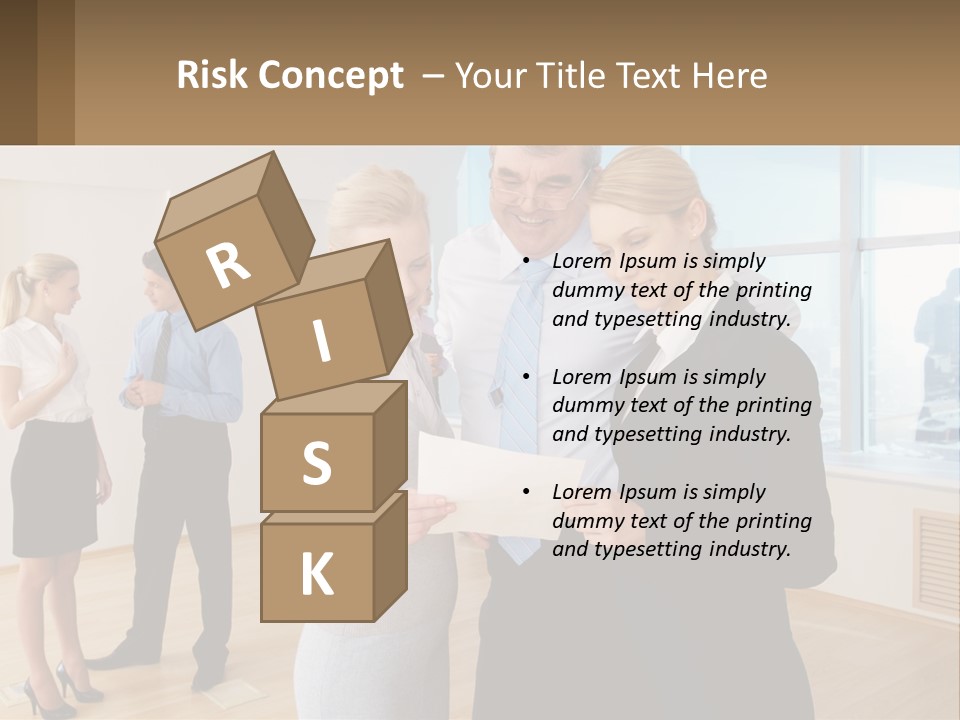 A Group Of Business People Looking At A Piece Of Paper PowerPoint Template