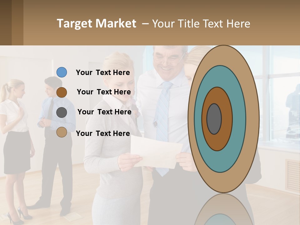 A Group Of Business People Looking At A Piece Of Paper PowerPoint Template