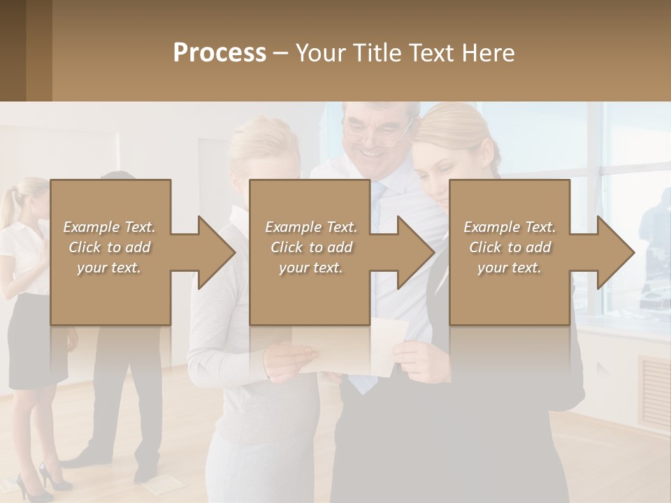 A Group Of Business People Looking At A Piece Of Paper PowerPoint Template