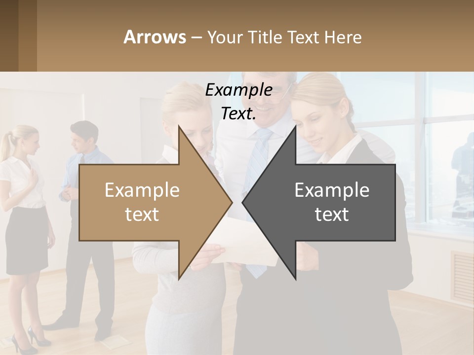 A Group Of Business People Looking At A Piece Of Paper PowerPoint Template