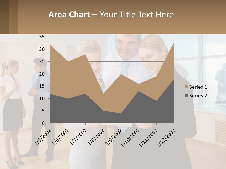 A Group Of Business People Looking At A Piece Of Paper PowerPoint Template
